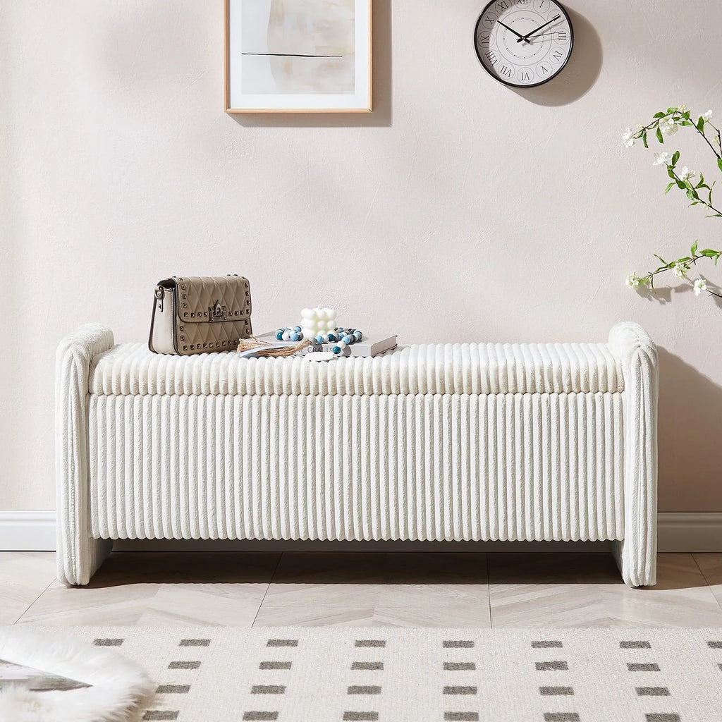 Nouveauté 2026 – Banc coffre Pinmoco de 112 cm (44 po), banc d'entrée rembourré avec rangement, idéal pour la chambre et le salon, en velours côtelé gris