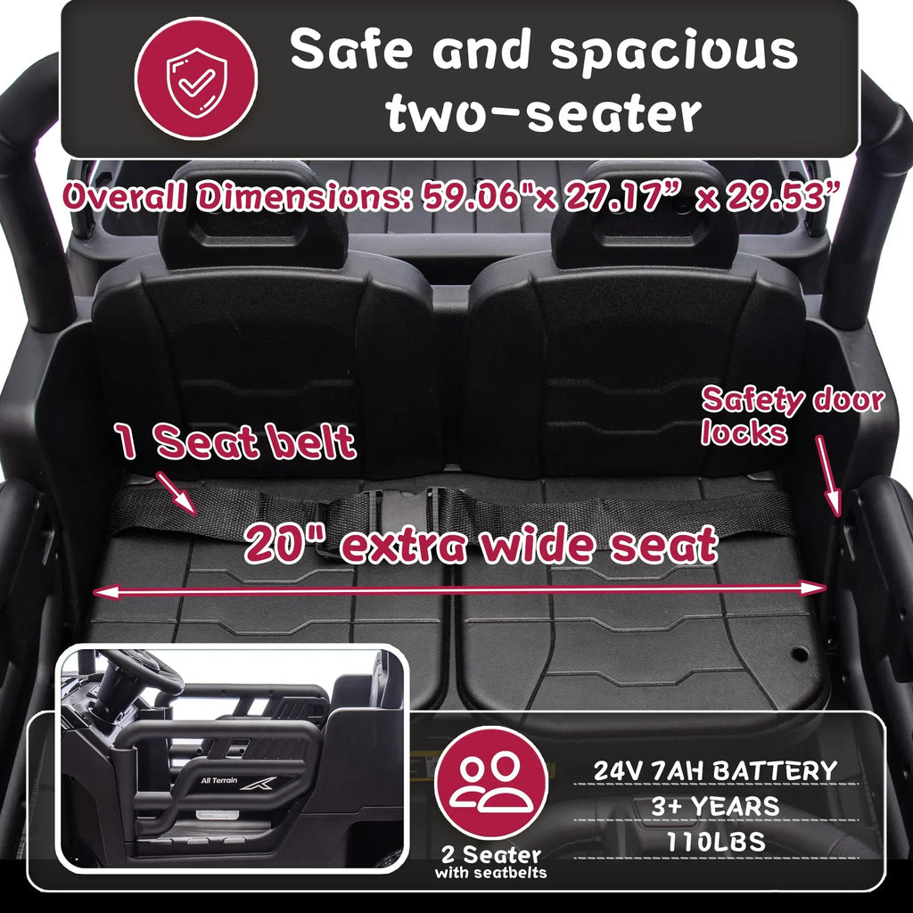 Nouveauté 2026 – Camion électrique Xuanlur 24V 2 places pour enfants , avec moteur 2x200W, benne basculante/pelle, pneus résistants, lumières LED, musique et télécommande, noir