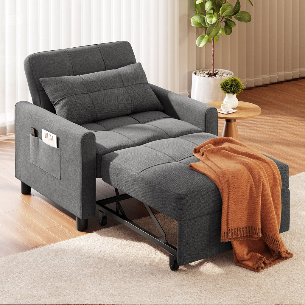 Nouveauté 2026 – Canapé-lit convertible 3 en 1 Lofka avec rangement, dossier réglable et fonction gigogne - Fauteuil-lit idéal pour les petits espaces et les appartements, gris foncé