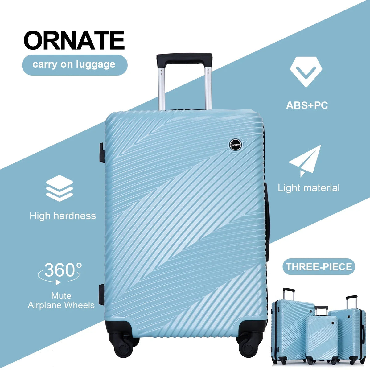 Nouveauté 2026 – Ensemble de 3 valises Tripcomp , valise rigide légère à roulettes multidirectionnelles 20 po, 24 po, 28 po (bleu