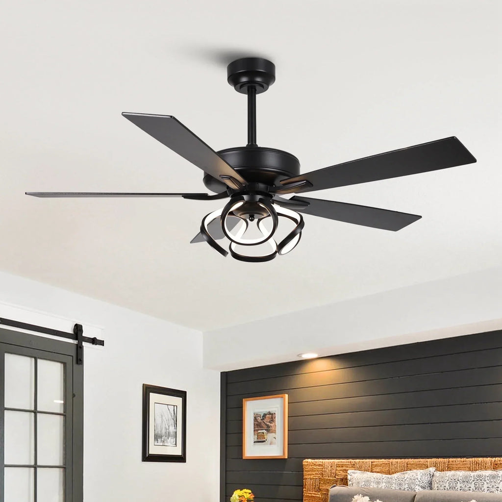 Nouveauté 2026 – Ventilateur de plafond contemporain chromé Parrot Uncle 52 pouces (132 cm) avec éclairage LED intégré et télécommande