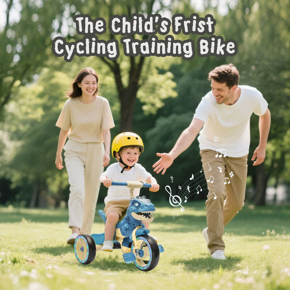Nouveauté 2026 – Tricycle dinosaure Xuanlur pour enfants , avec larges roues lumineuses, pédales antidérapantes, panier arrière, musique et lumières LED, jouet idéal pour les enfants de 3 à 6 ans (vert