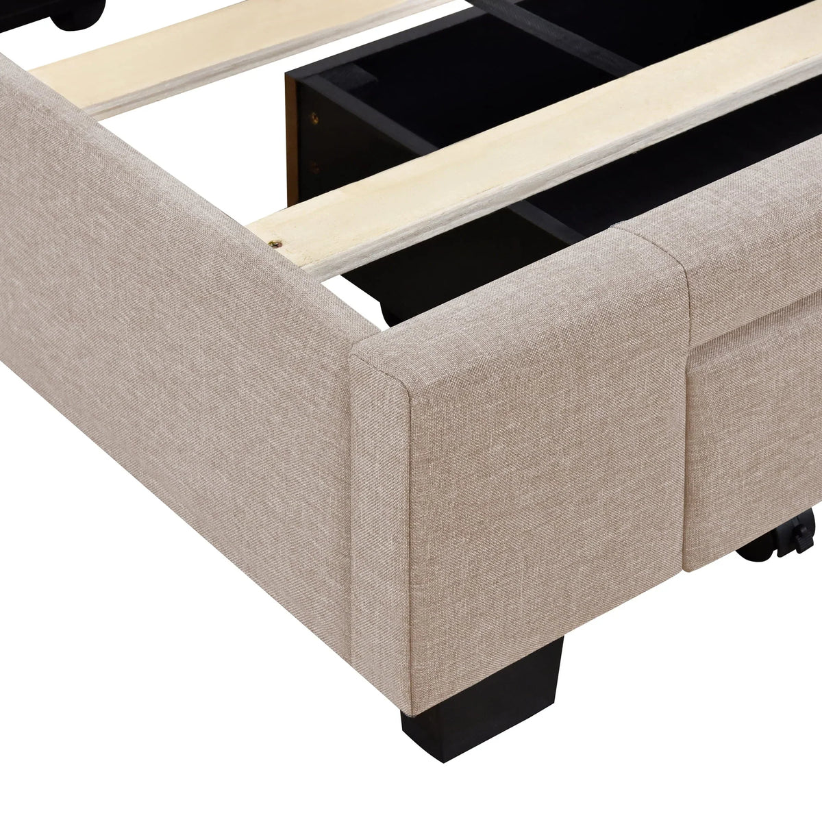 Nouveauté 2026 – Cadre de lit Queen Sesslife avec rangement, nouveau lit plateforme rembourré en lin amélioré avec 3 tiroirs, lit de rangement Queen avec tête de lit et lattes en bois, aucun sommier requis, supporte 227 kg, beige