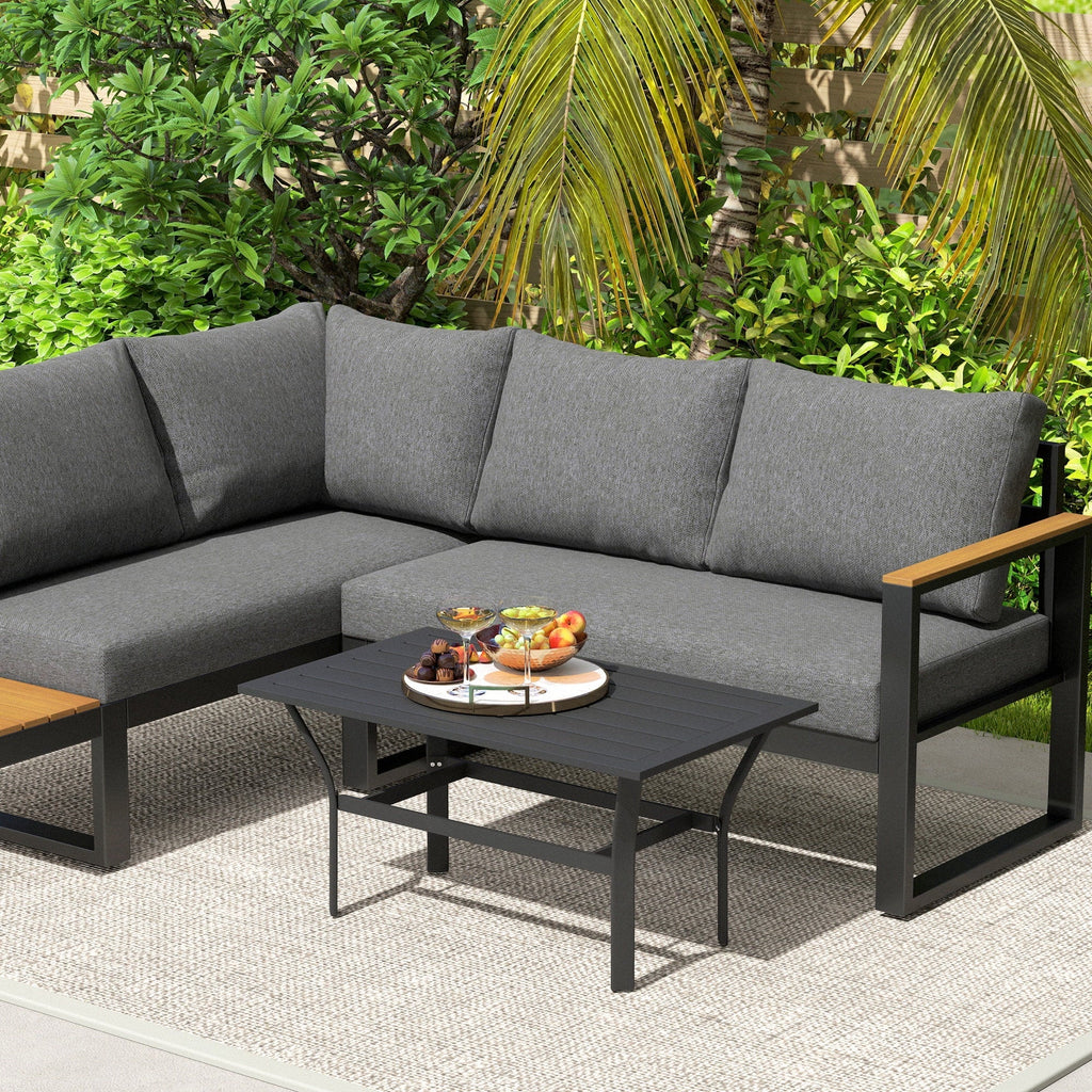 Nouveauté 2026 – Table basse d'extérieur Outsunny , table basse rectangulaire résistante aux intempéries pour patio, avec plateau à lattes, marron