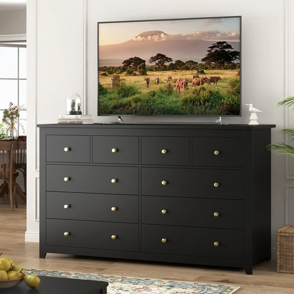 Nouveauté 2026 – Commode blanche EnHomee pour chambre à coucher, 10 tiroirs, commode moderne en bois, commode large pour adultes
