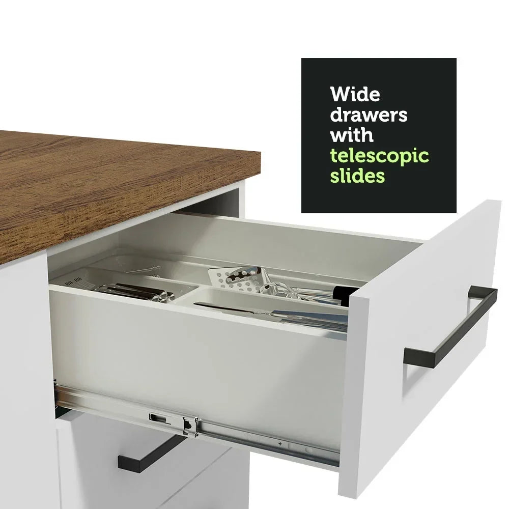 Nouveauté 2026 – Meuble bas de rangement de cuisine Madesa Hazel avec 3 tiroirs, largeur 58,4 cm (23 po), en bois d'ingénierie peint, à poser au sol, socle amovible - Blanc