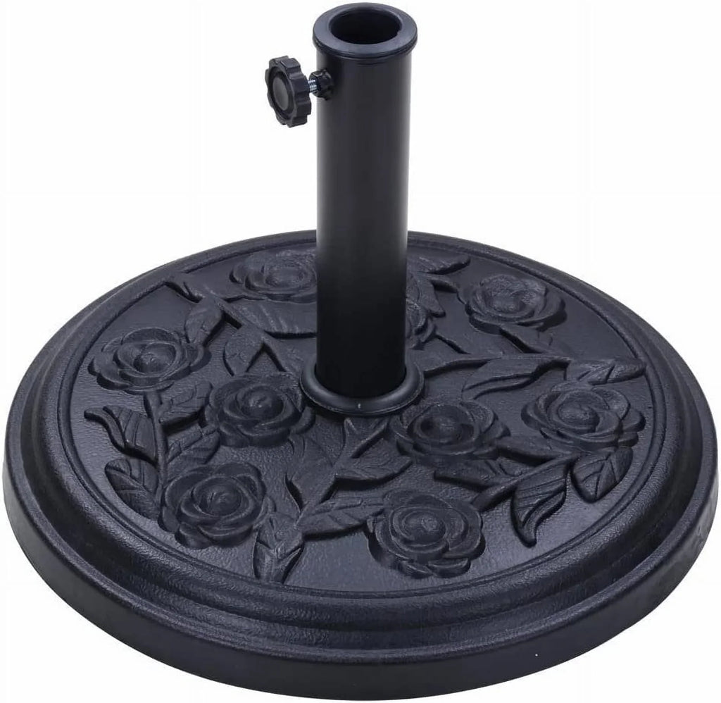 Nouveauté 2026 – Pied de parasol rond robuste S4O pour terrasse et piscine, avec motif rose noire