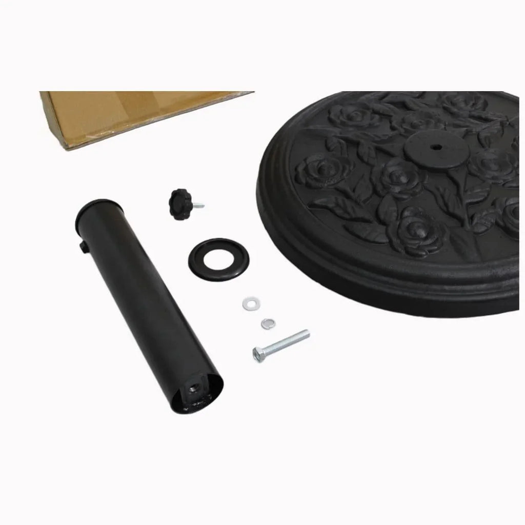 Nouveauté 2026 – Pied de parasol rond robuste S4O pour terrasse et piscine, avec motif rose noire