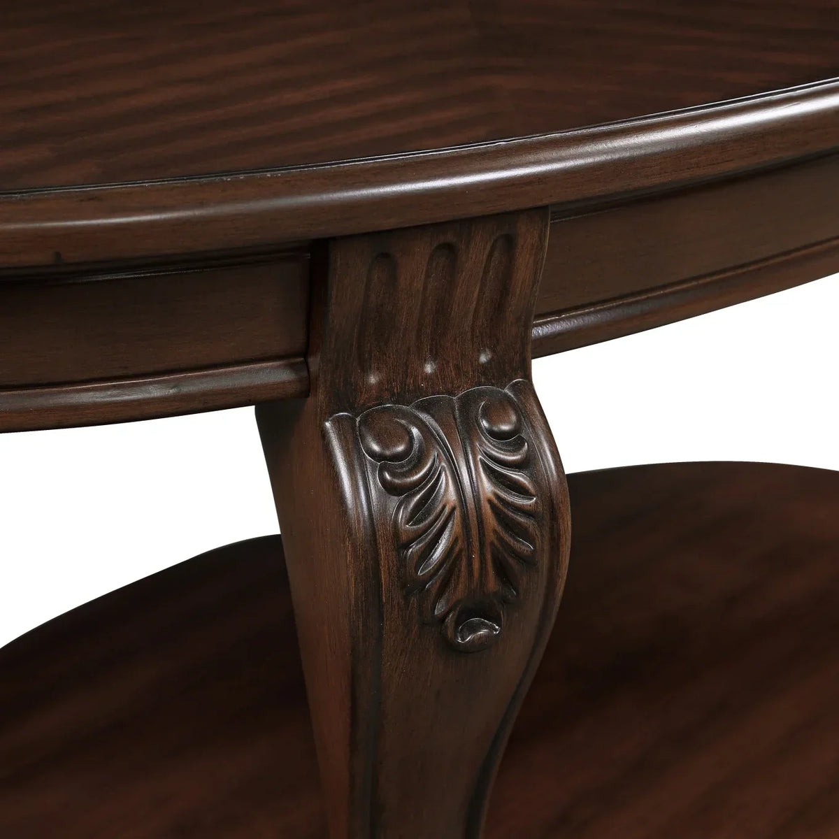Nouveauté 2026 – Table basse ovale 42" avec étagère de rangement, table basse à deux niveaux en bois massif, style rétro traditionnel pour salon, supporte jusqu'à 181 kg, couleur cerisier