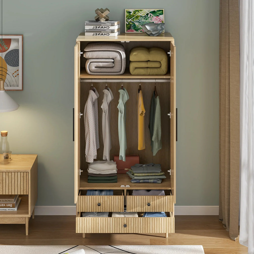 Nouveauté 2026 – Armoire-penderie Armoire à 2 portes, avec penderie et tiroirs, en bois blanc, idéale pour la chambre à coucher