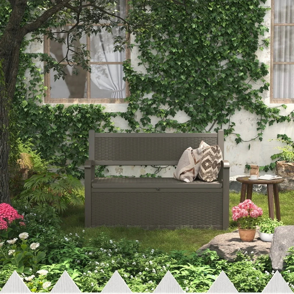 Nouveauté 2026 – Coffre de rangement Bifanuo de 70 gallons avec banc et accoudoirs, résistant à l'eau, idéal pour le mobilier de patio, les outils de jardin, le rangement de piscine et les coussins d'extérieur. Couleur : gris