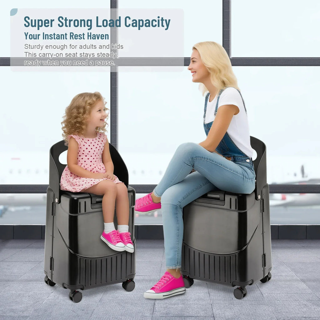 Nouveauté 2026 – Valise cabine Fridtrip de 51 cm (20 pouces) avec serrure TSA, siège pliable, roulettes pivotantes verrouillables, housse de protection et ceinture de sécurité incluses. Convient aux enfants et aux adultes