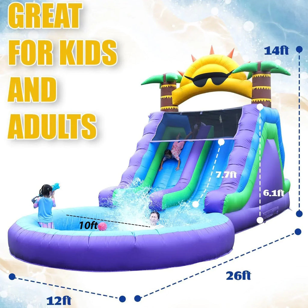 Nouveauté 2026 – Toboggan aquatique gonflable double Relunch (26 pi) pour enfants et adultes, parc aquatique gonflable en PVC avec souffleur, piscine géante pour s'amuser dans la cour et en plein air, 7,9 m (26 pi) L x 3,7 m (12 pi) l x 4,3 m (14 pi)