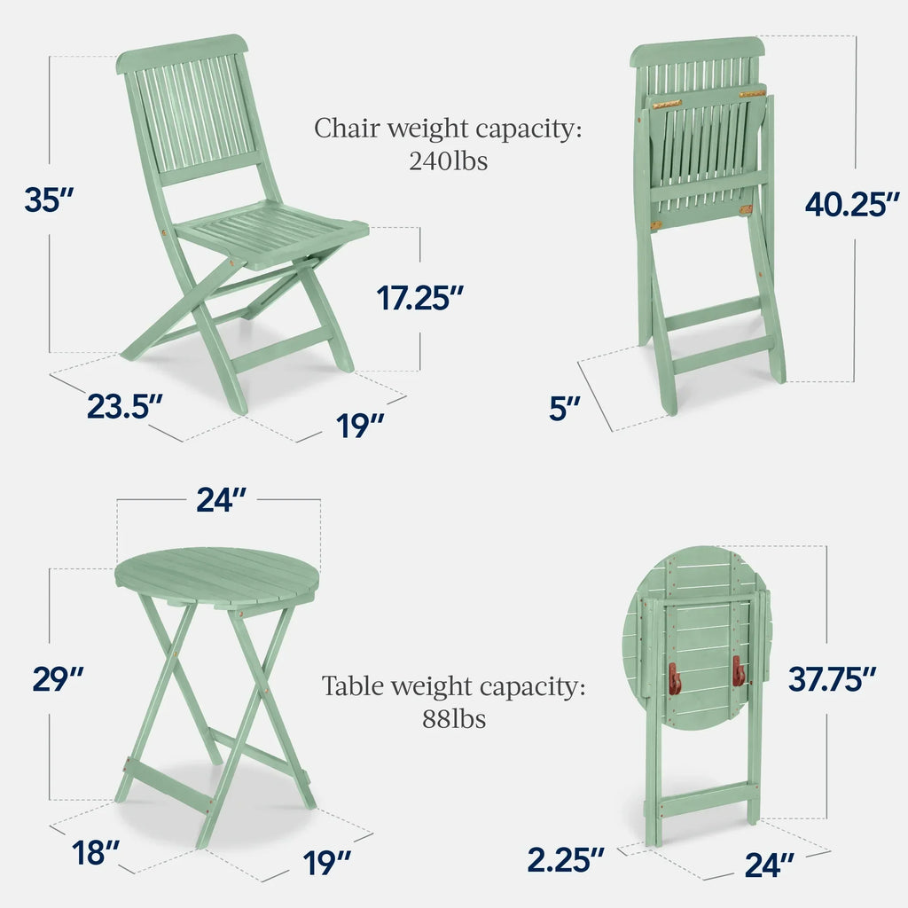Nouveauté 2026 – Ensemble bistro 3 pièces en bois d'acacia Best Choice Products , mobilier de patio pliant avec 2 chaises et une table - Naturel