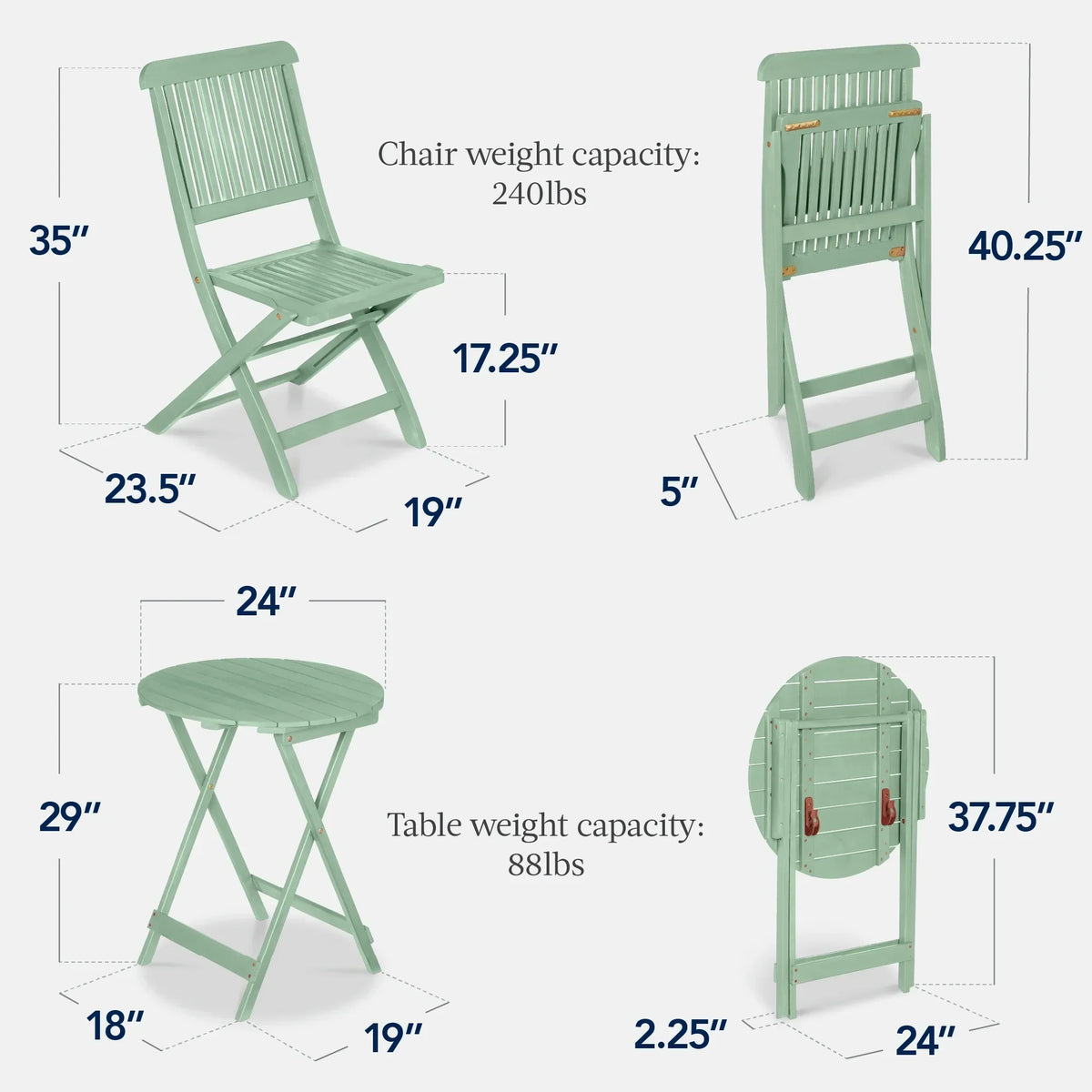 Nouveauté 2026 – Ensemble bistro 3 pièces en bois d'acacia Best Choice Products , mobilier de patio pliant avec 2 chaises et une table - Naturel
