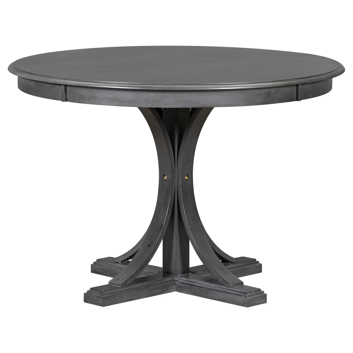 Nouveauté 2026 – Ensemble de salle à manger rond rétro 5 pièces avec 4 chaises rembourrées, table en bois avec pieds incurvés de style tréteau