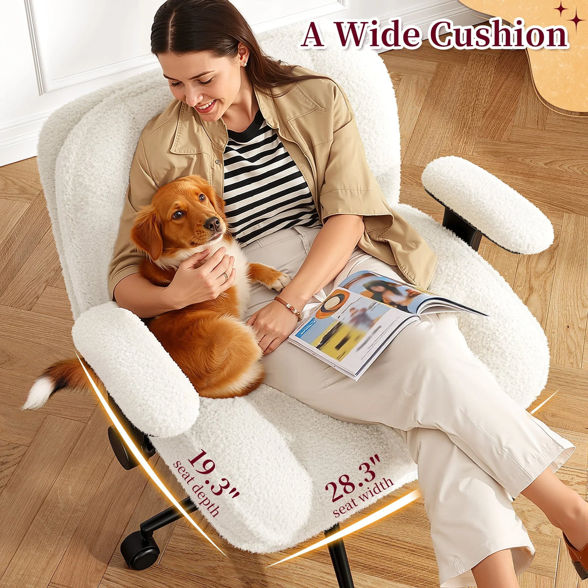 Nouveauté 2026 – Chaise de bureau Romorgniz Criss Cross avec accoudoirs réglables, soutien lombaire, dossier inclinable, coussin épais et roulettes. Idéale pour le bureau, les jeux vidéo, la lecture ou la coiffeuse. Couleur : blanc cassé