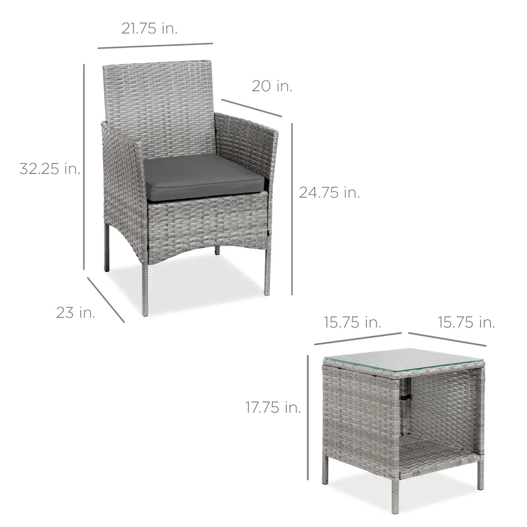 Nouveauté 2026 – Ensemble bistro de jardin 3 pièces en résine tressée Best Choice Products , avec 2 chaises et une table - Gris/Bleu marine