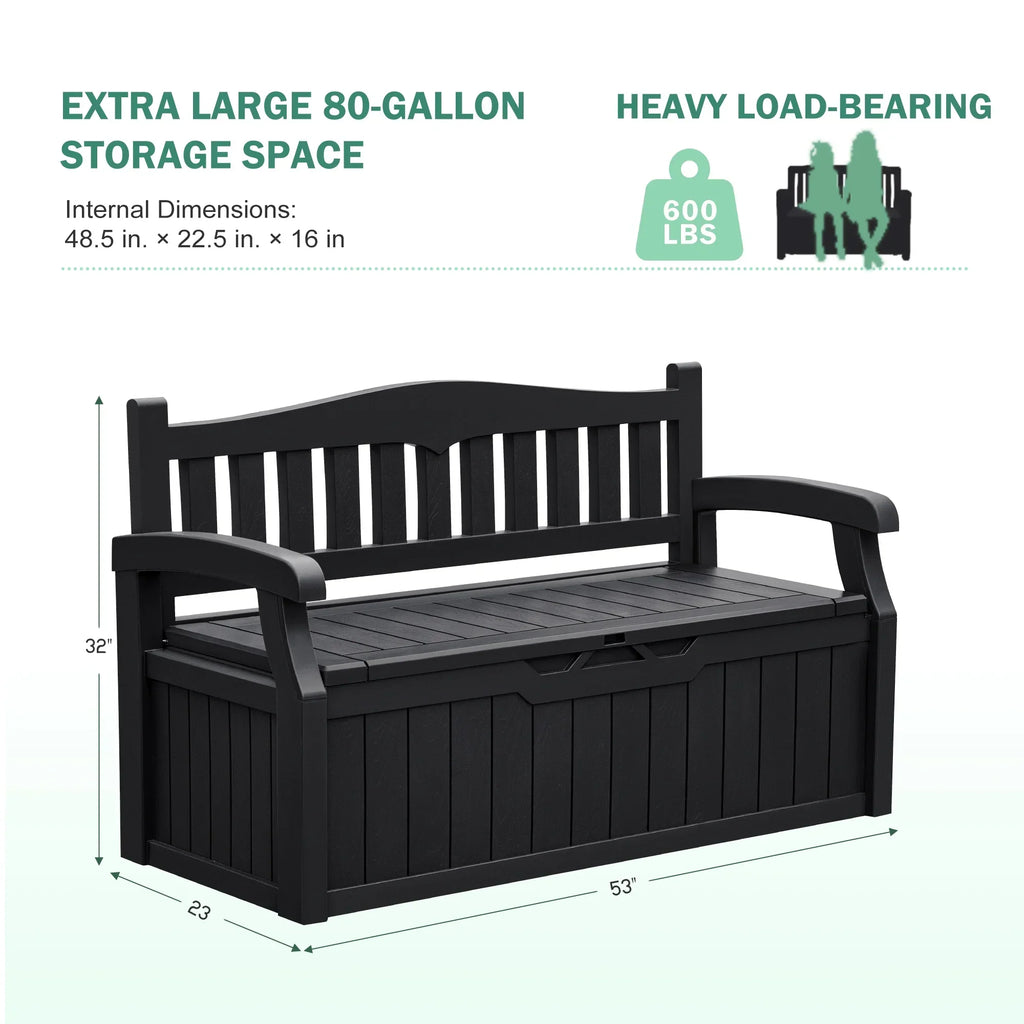 Nouveauté 2026 – Banc de rangement Homall de 80 gallons en plastique, fabriqué en résine durable et résistante aux intempéries, avec compartiment de rangement organisé de type Deckbox, pour patios et pelouses extérieures, noir
