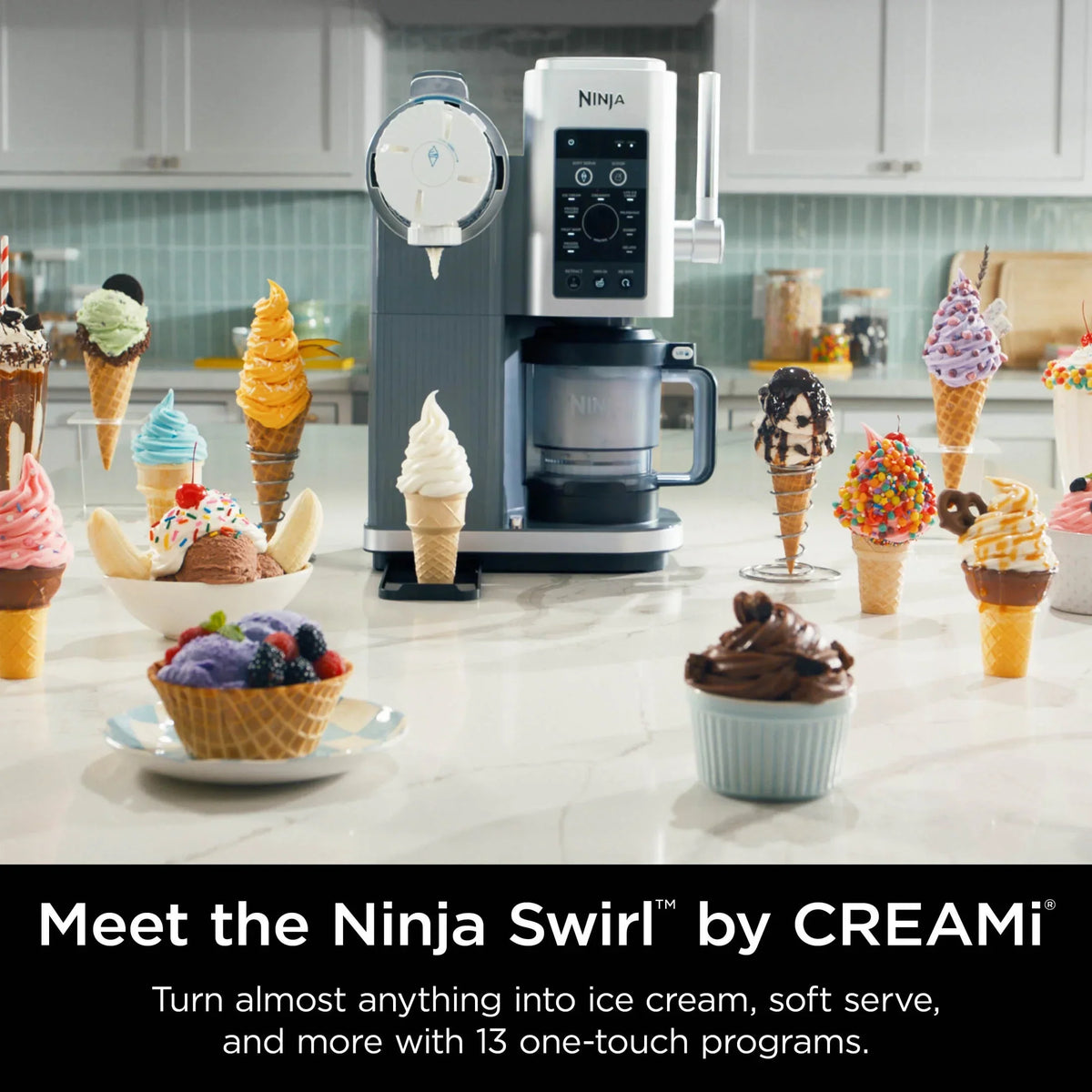 Nouveauté 2026 – Machine à crème glacée et à glace molle Ninja Swirl de CREAMi , 13 programmes à une touche, NC701