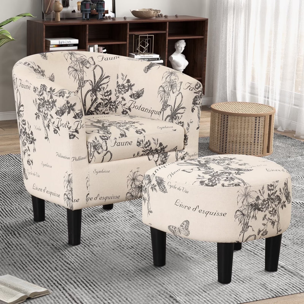 Nouveauté 2026 – Fauteuil d'appoint en velours beige Bonzy Home avec repose-pieds pour salon