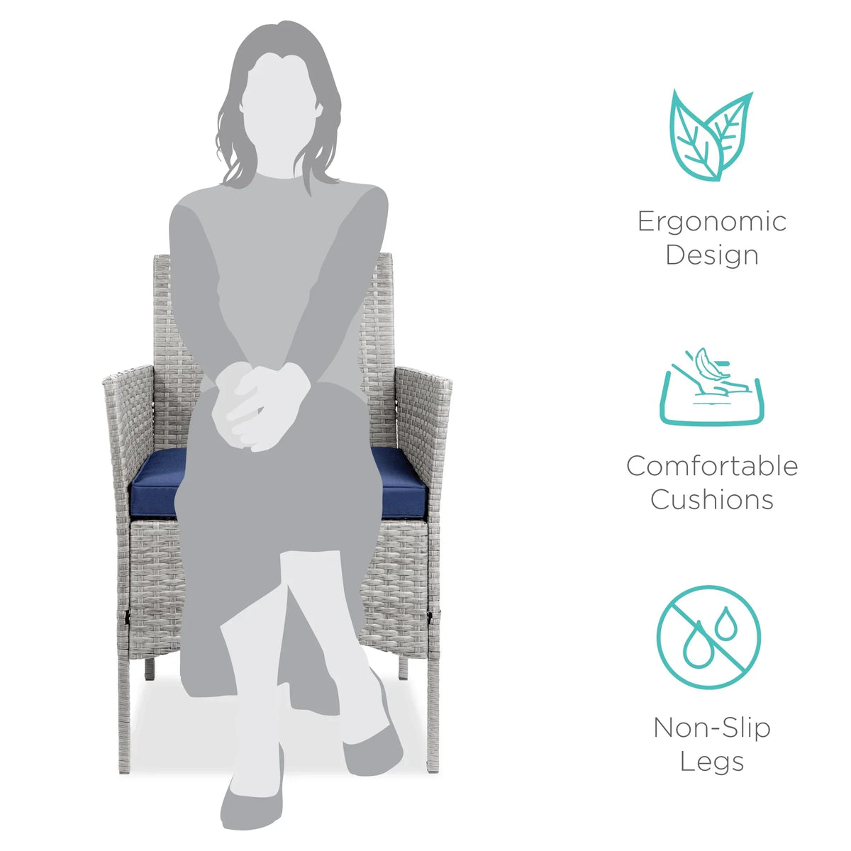 Nouveauté 2026 – Ensemble bistro de jardin 3 pièces en résine tressée Best Choice Products , avec 2 chaises et une table - Gris/Bleu marine