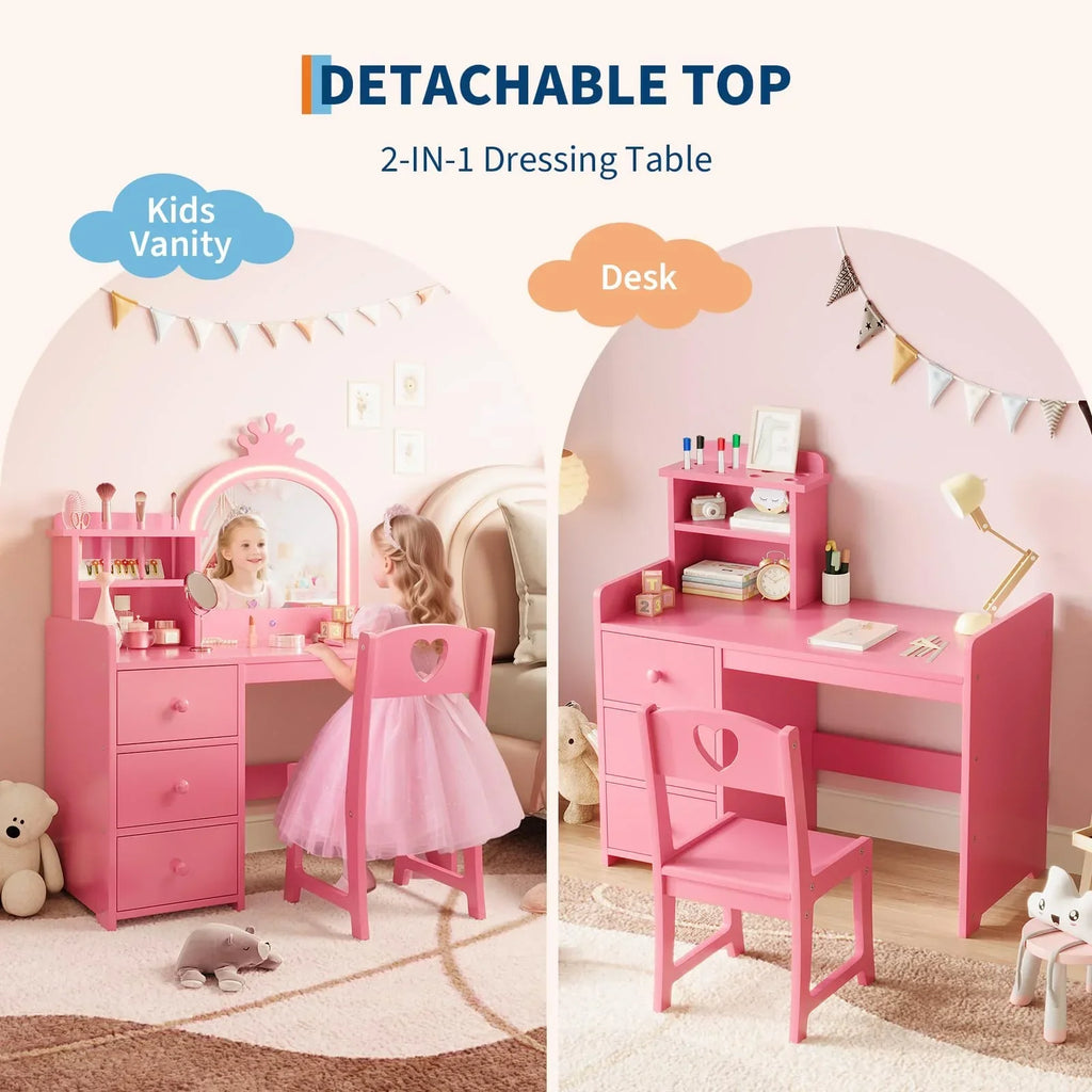 Nouveauté 2026 – Ensemble coiffeuse Yeshouse Princess pour filles avec rangement et éclairage