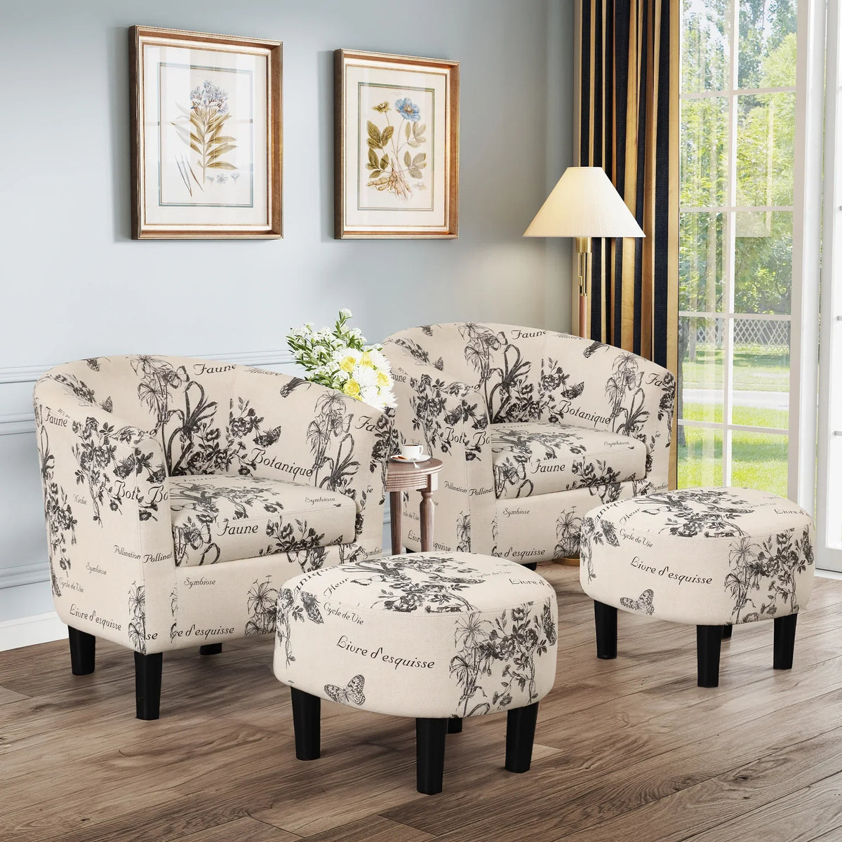 Nouveauté 2026 – Fauteuil d'appoint en velours beige Bonzy Home avec repose-pieds pour salon