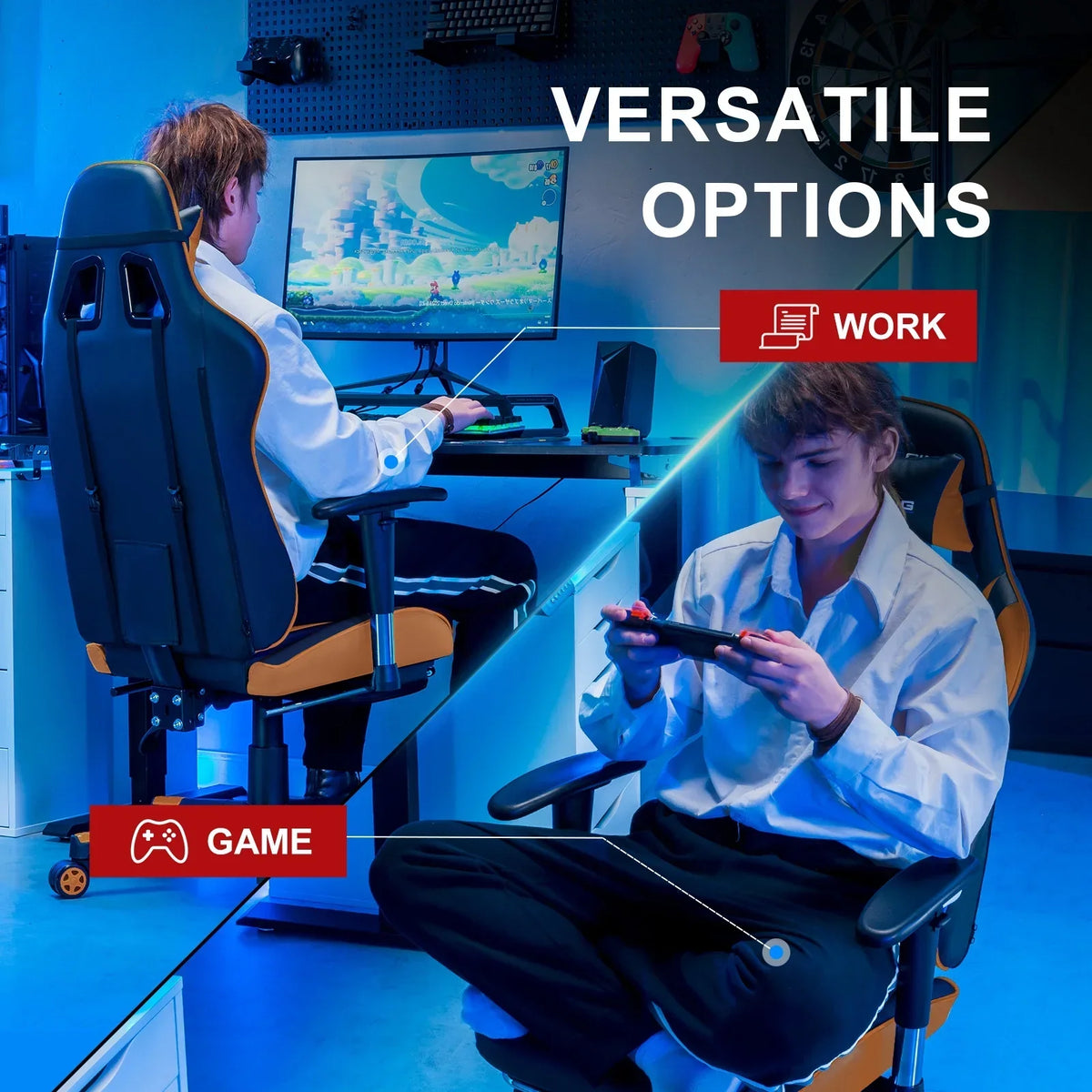 Nouveauté 2026 – Chaise de jeu GTRACING , chaise de bureau ergonomique avec soutien lombaire, revêtement en cuir PU, repose-pieds et appui-tête réglable, rouge