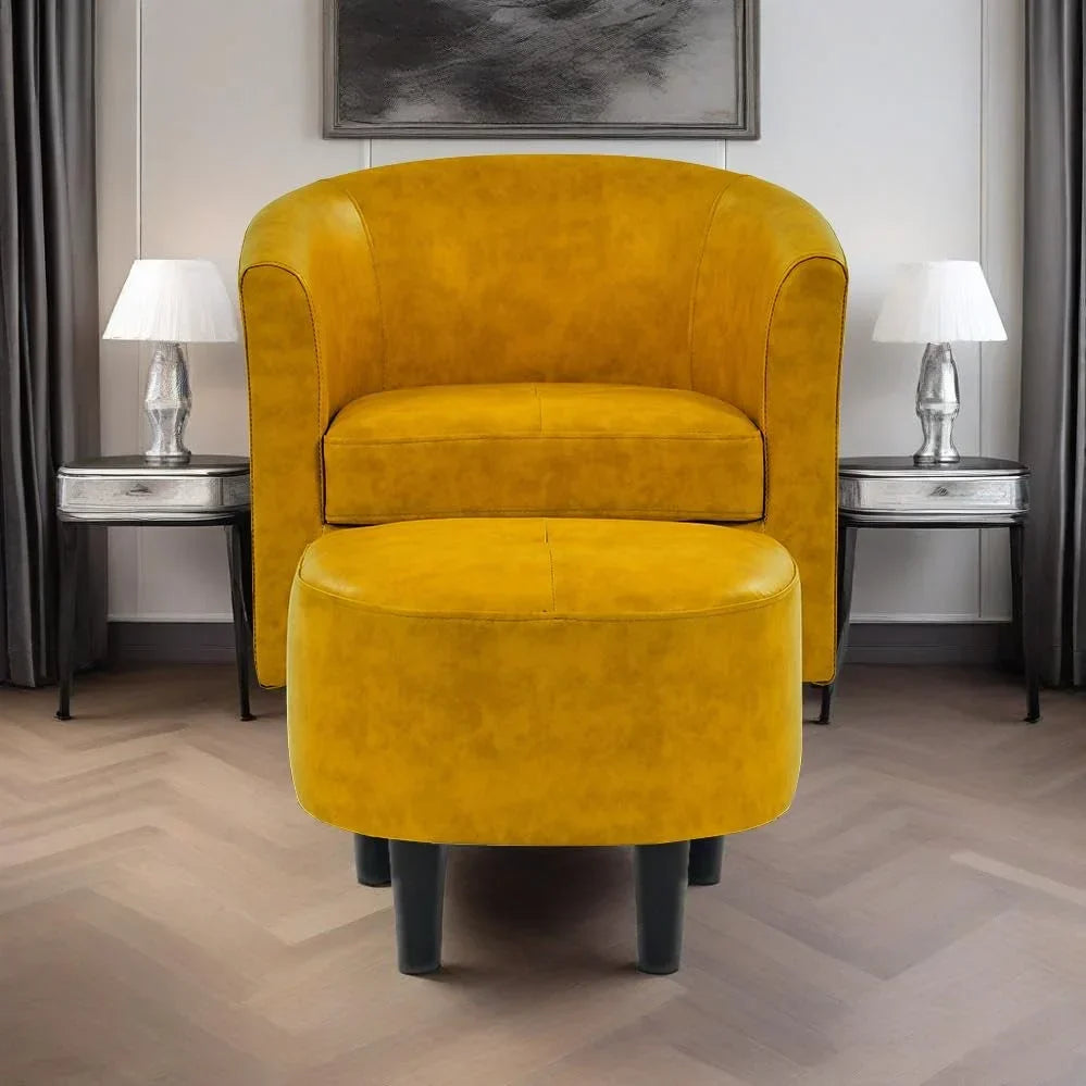 Nouveauté 2026 – Fauteuil d'appoint en velours beige Bonzy Home avec repose-pieds pour salon