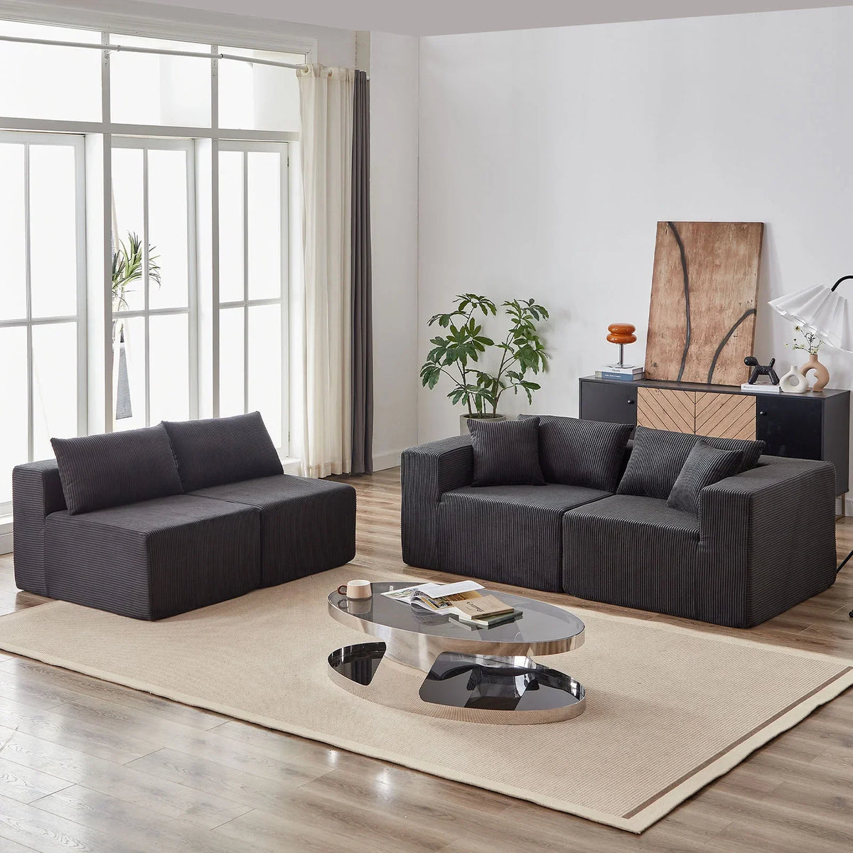 Nouveauté 2026 – Canapé d'angle modulaire en velours côtelé de 264 cm (104 pouces), ensemble de canapés de sol de luxe, mobilier d'intérieur rembourré, canapé compressé en mousse pour salon et chambre, combinaison libre de 4 pièces