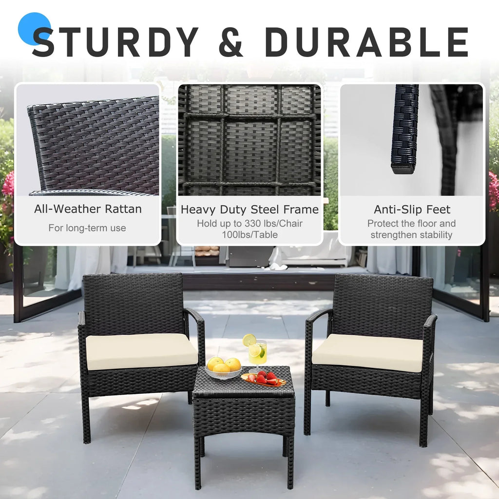 Nouveauté 2026 – Ensemble de mobilier de jardin Tappio , 3 pièces, style bistro, comprenant des chaises de conversation en rotin, une table d'appoint et des coussins. Idéal pour balcon, jardin ou terrasse. Couleur : rouge