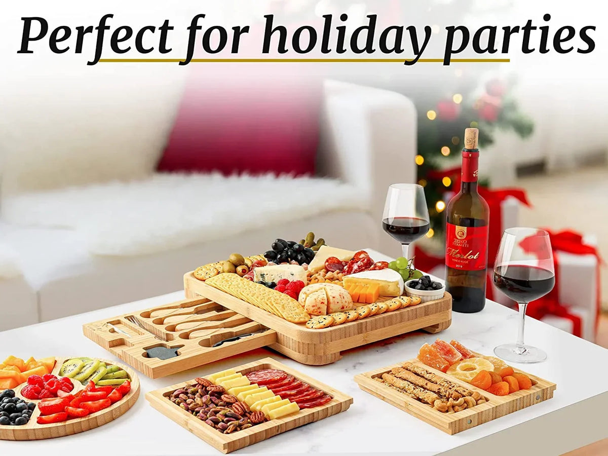 Nouveauté 2026 – Ensemble de planches à fromage et à charcuterie extra épaisses en bambou Zulay Kitchen - Coffret de luxe 15 pièces