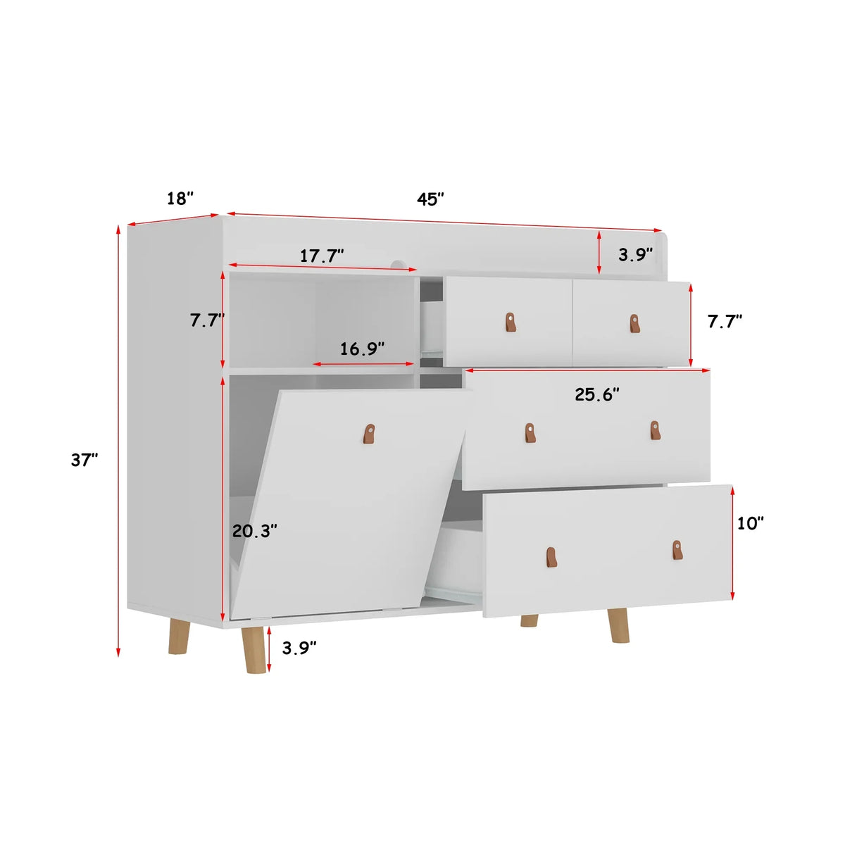 Nouveauté 2026 – Table à langer/commode pour chambre de bébé OXYLIFE , 114 cm (45 po), avec 4 tiroirs et une étagère, blanche