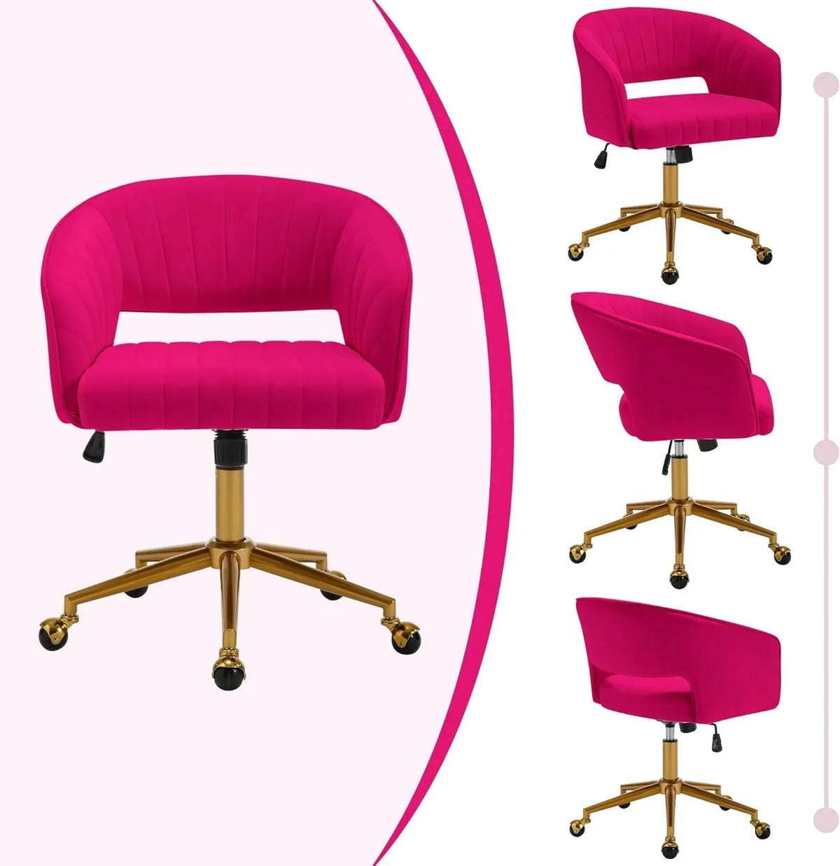 Nouveauté 2026 – Chaise de bureau Westice , chaise de travail en velours, chaise pivotante réglable en hauteur avec base dorée, idéale pour coiffeuse, bureau, salon ou salle informatique, beige