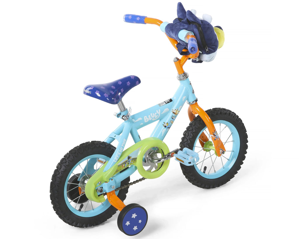 Nouveauté 2026 – Vélo BMX enfant Bluey 12 pouces (30,5 cm) avec stabilisateurs, sac en peluche, cadre en acier, frein à rétropédalage, 3-5 ans