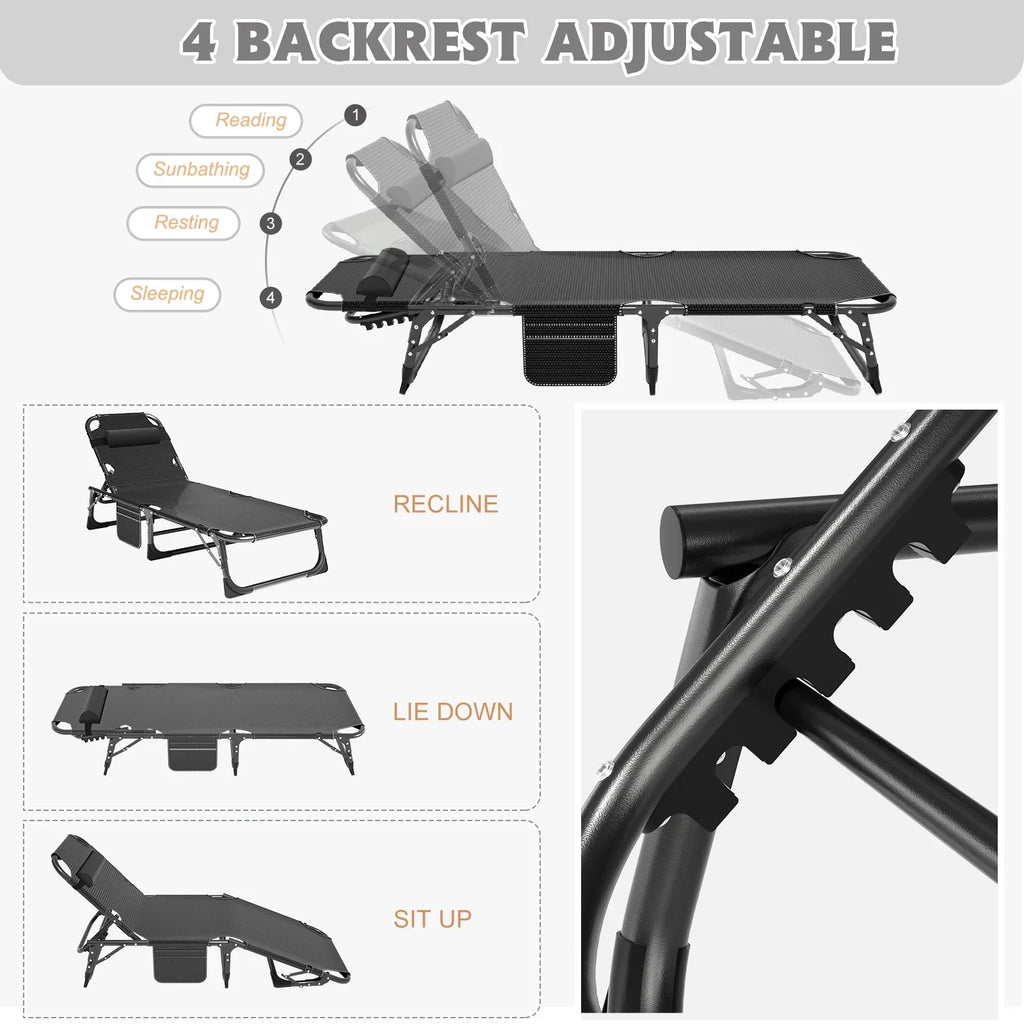 Nouveauté 2026 – Chaise longue MOPHOTO avec matelas, supportant jusqu'à 200 kg, lit de camp portable et robuste, réglable, idéal pour le camping, la piscine, la plage et la terrasse