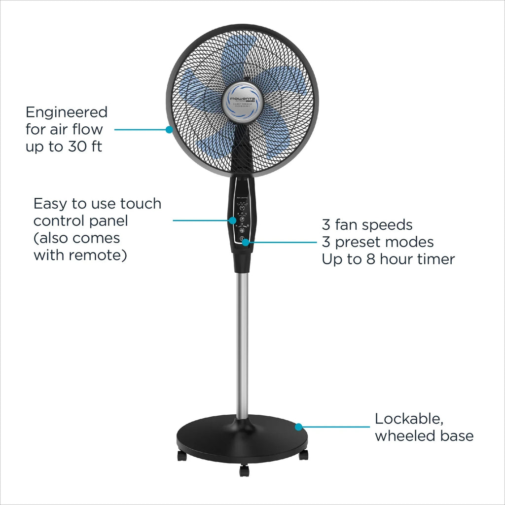 Nouveauté 2026 – Ventilateur sur pied Rowenta Turbo Silence avec télécommande, 53 pouces, portable, 5 vitesses, VU5670