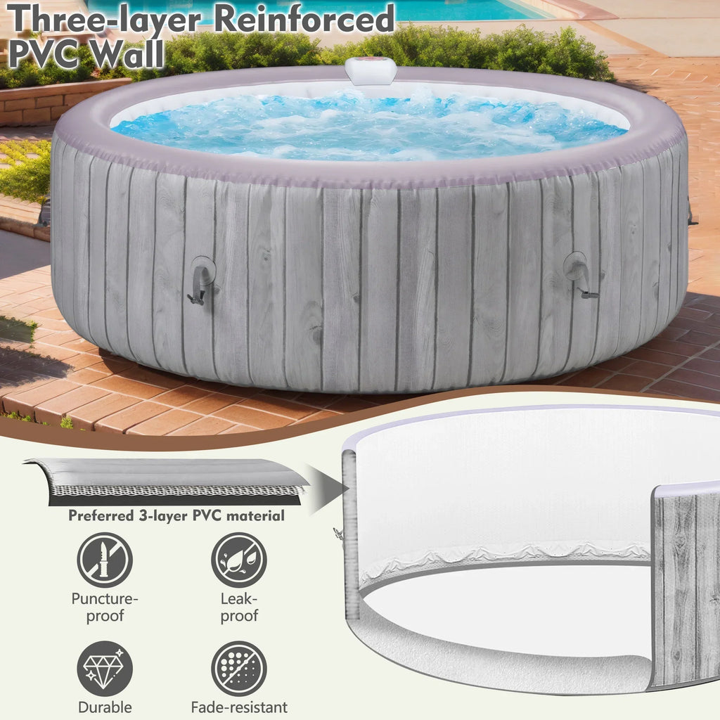 Nouveauté 2026 – Ensemble de mobilier de jardin Round pour spa , canapé d'angle en rotin avec mini-canapé, rangement pour spa en bois d'acacia massif, coussins gris