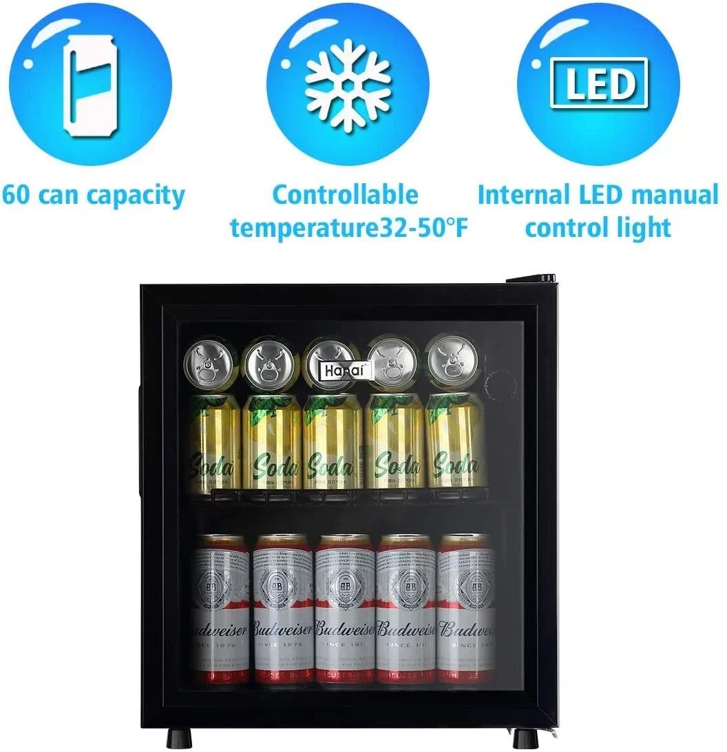Nouveauté 2026 – Réfrigérateur à boissons compact WANAI , capacité de 100 canettes, porte vitrée, acier inoxydable noir