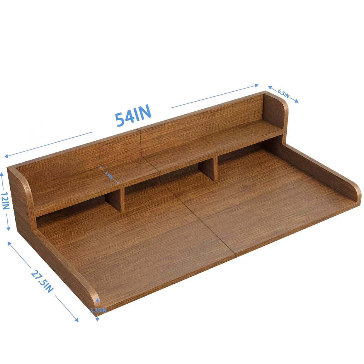 Nouveauté 2026 – Plan de travail Wood à 2 niveaux avec rebords, 137 cm L x 70 cm P, pour laveuse et sécheuse, idéal pour l'organisation et le rangement de la buanderie, couleur noyer