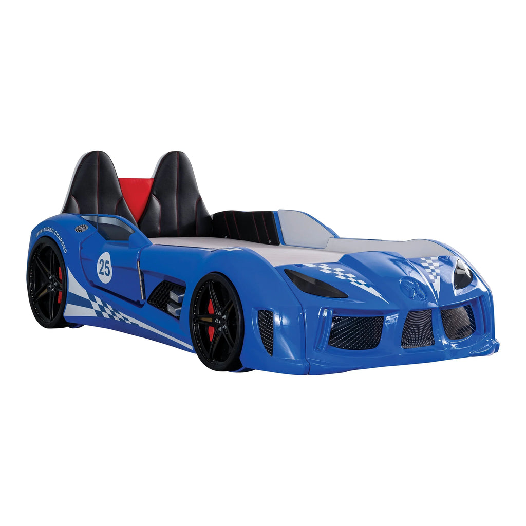 Nouveauté 2026 – Lit double en plastique pour enfants Dash Kids, motif voiture de course, avec LED et son, blanc, Furniture of America