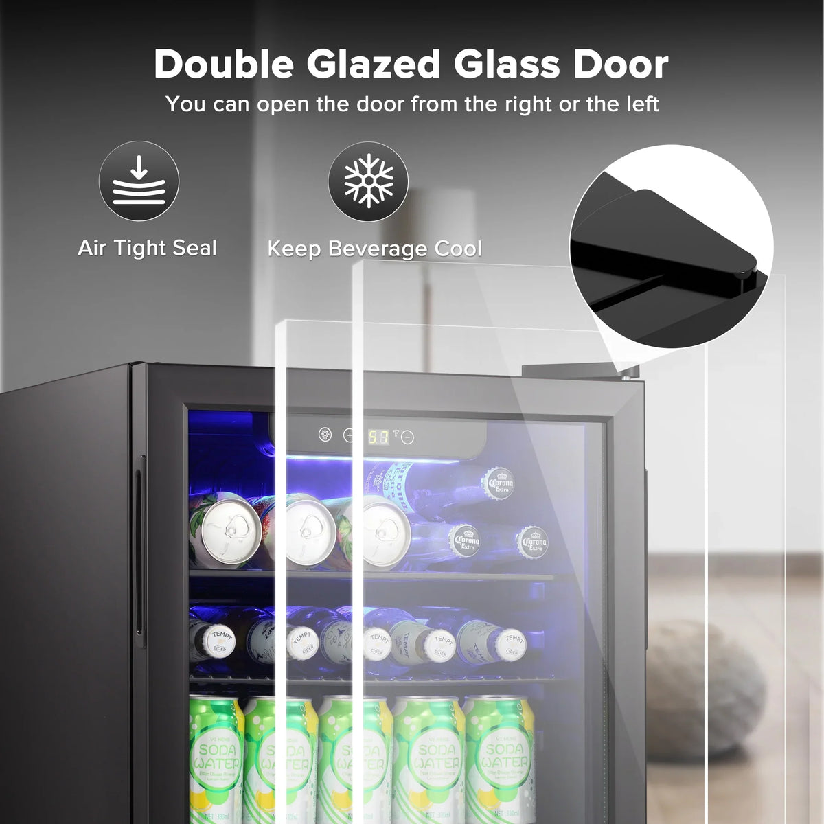 Nouveauté 2026 – Mini-réfrigérateur à boissons Auseo , 1,3 pi³ (37 litres) - Capacité de 55 canettes et 12 bouteilles - Porte double vitrée - Idéal pour la maison, le bar ou le bureau - Commandes tactiles électroniques