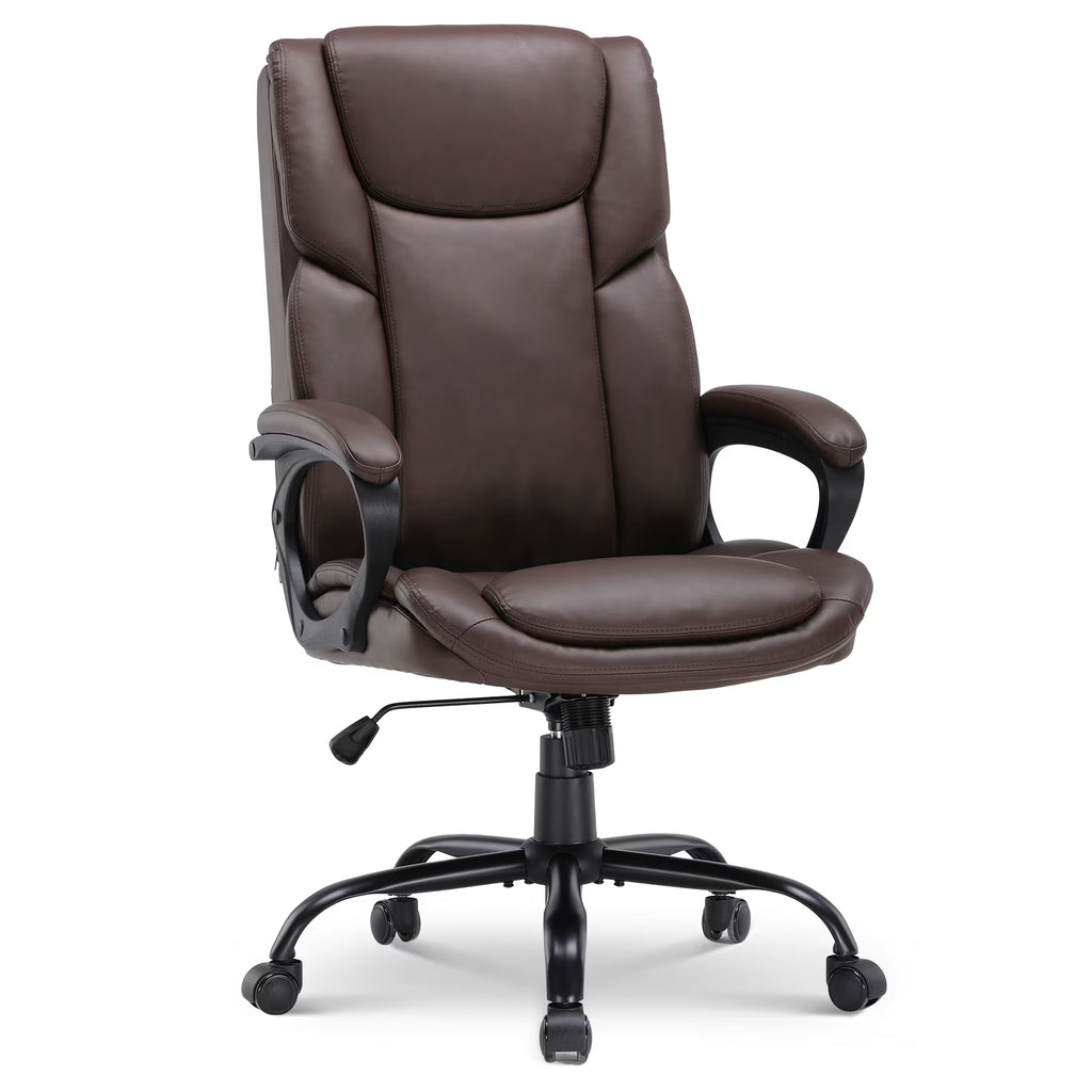 Nouveauté 2026 – Fauteuil de bureau ergonomique Mainstays Executive à dossier haut en cuir noir