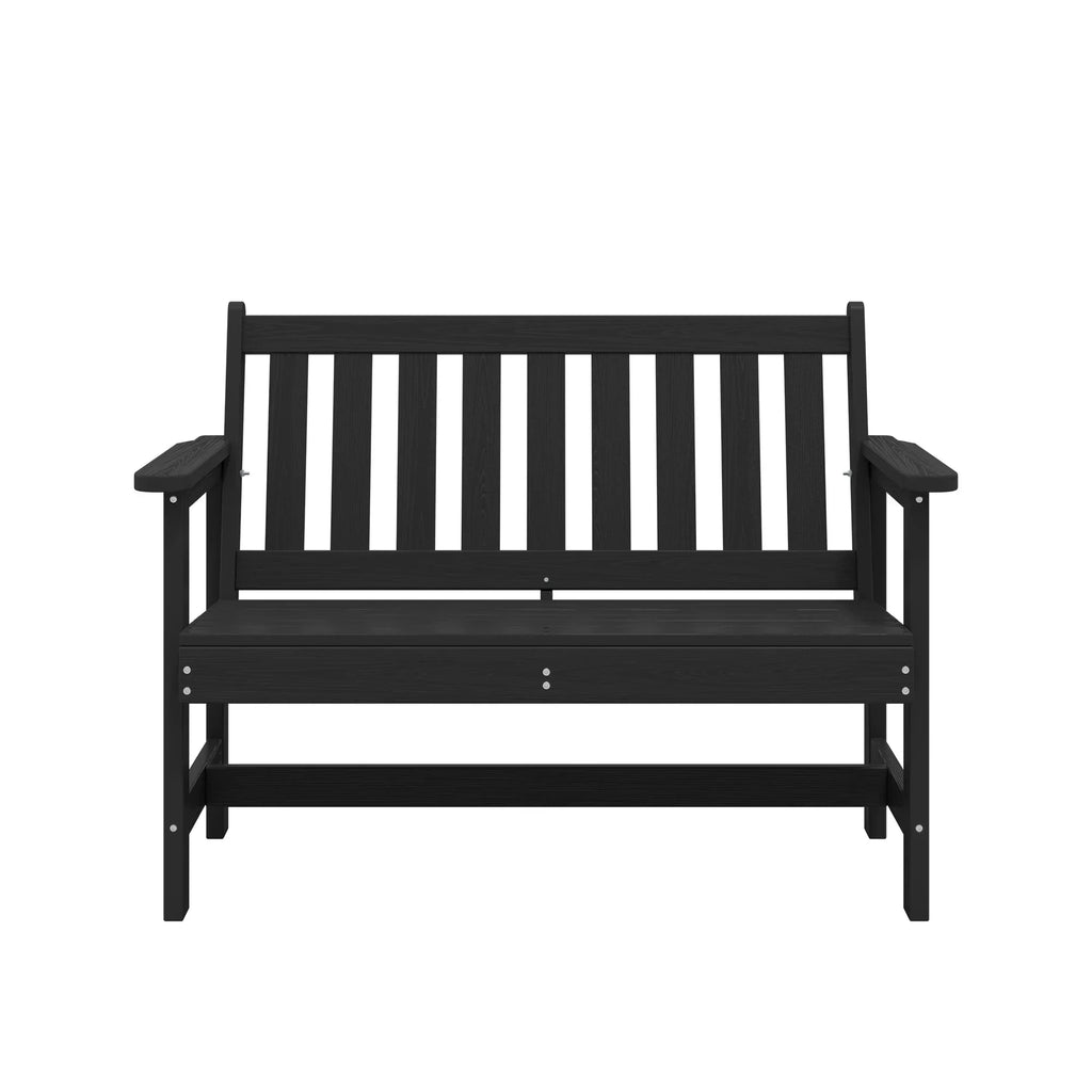 Nouveauté 2026 – Banc d'extérieur SERWALL pour 2 personnes, en PEHD résistant aux intempéries avec renforts en aluminium, supporte jusqu'à 300 kg, confortable pour terrasse, jardin et véranda, noir