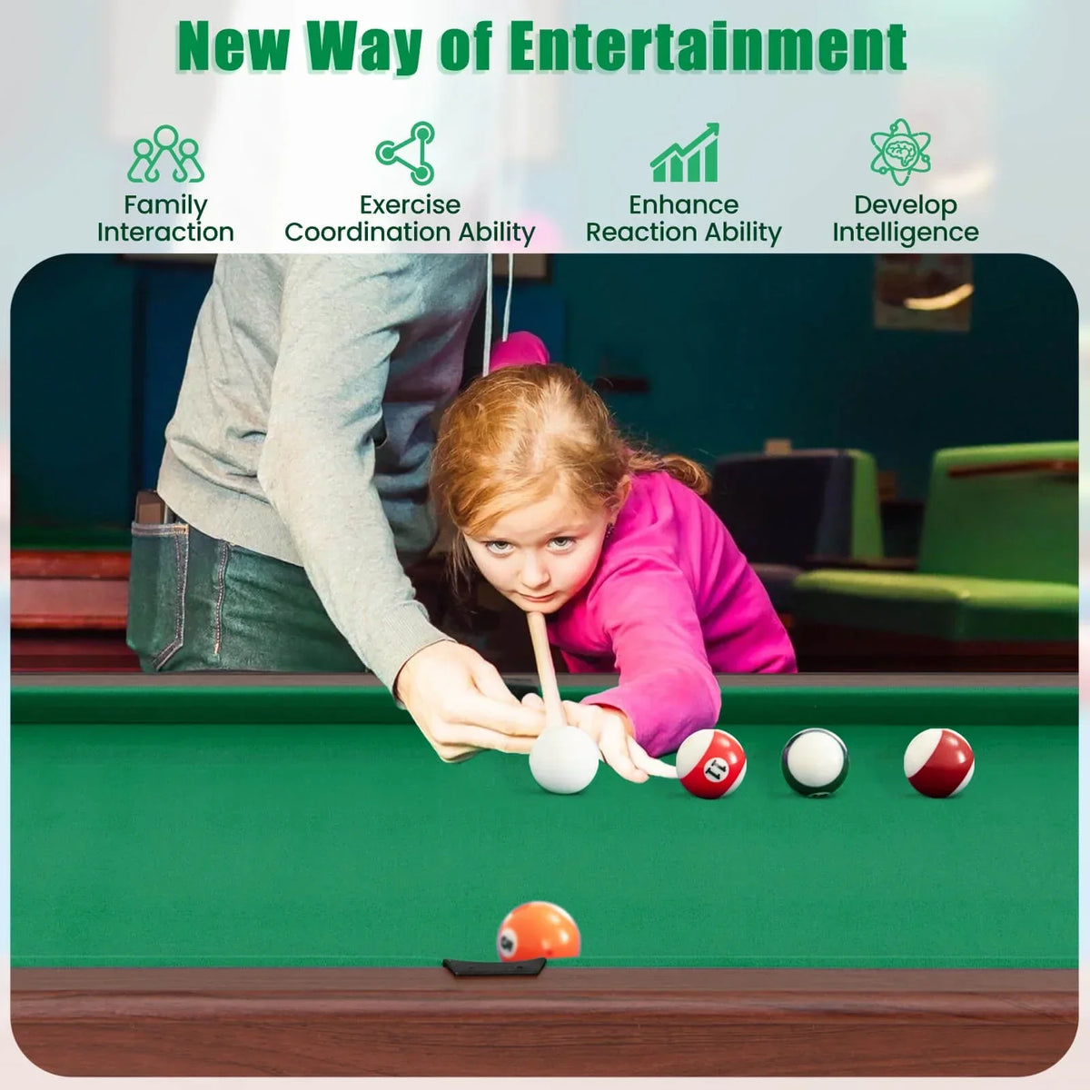 Nouveauté 2026 – Table de billard Costway 48" (122 cm) pour enfants et adultes avec jeu complet de boules, 2 queues de billard et 2 craies vertes