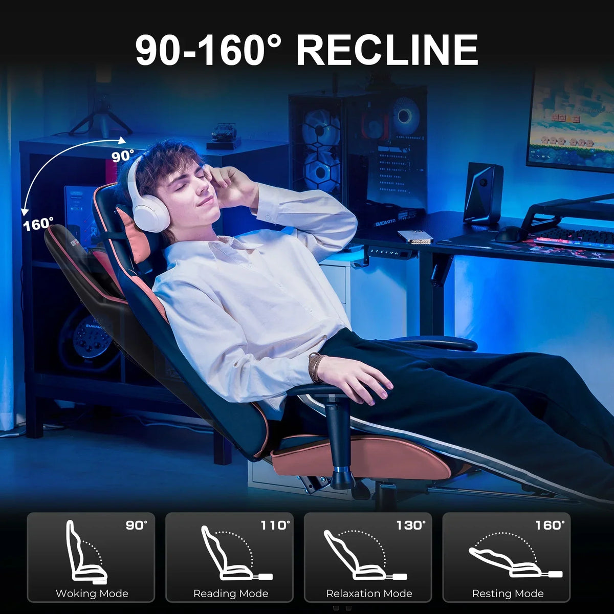 Nouveauté 2026 – Chaise de jeu GTRACING , chaise de bureau ergonomique avec soutien lombaire, revêtement en cuir PU, repose-pieds et appui-tête réglable, rouge
