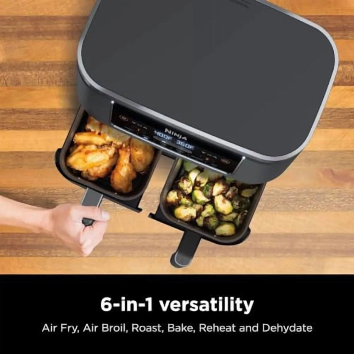 Nouveauté 2026 – Friteuse à air Ninja DZ201 Foodi 8 pintes 6-en-1 DualZone à 2 paniers avec 2 paniers de friture indépendants, fonctions Match Cook et Smart Finish pour rôtir, griller, déshydrater et plus encore pour des repas rapides et faciles, gri