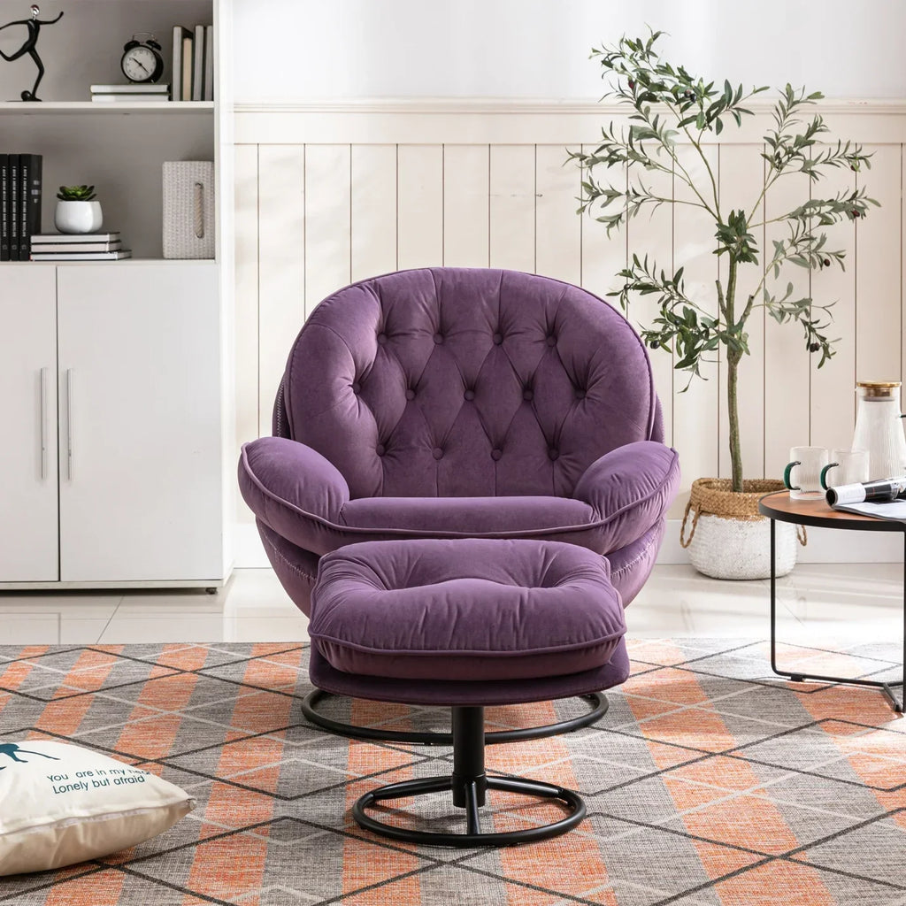 Nouveauté 2026 – Fauteuil pivotant Velvet avec repose-pieds, chaise longue moderne avec structure en métal, fauteuil de lecture confortable pour salon, chambre ou bureau, bleu