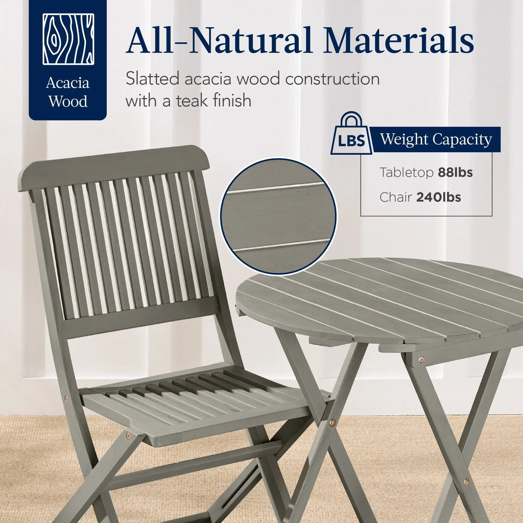 Nouveauté 2026 – Ensemble bistro 3 pièces en bois d'acacia Best Choice Products , mobilier de patio pliant avec 2 chaises et une table - Naturel